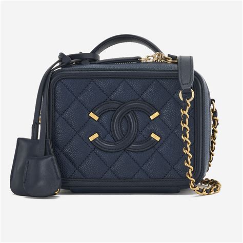 chanel vanity case navy blue|Chanel vanity case vintage.